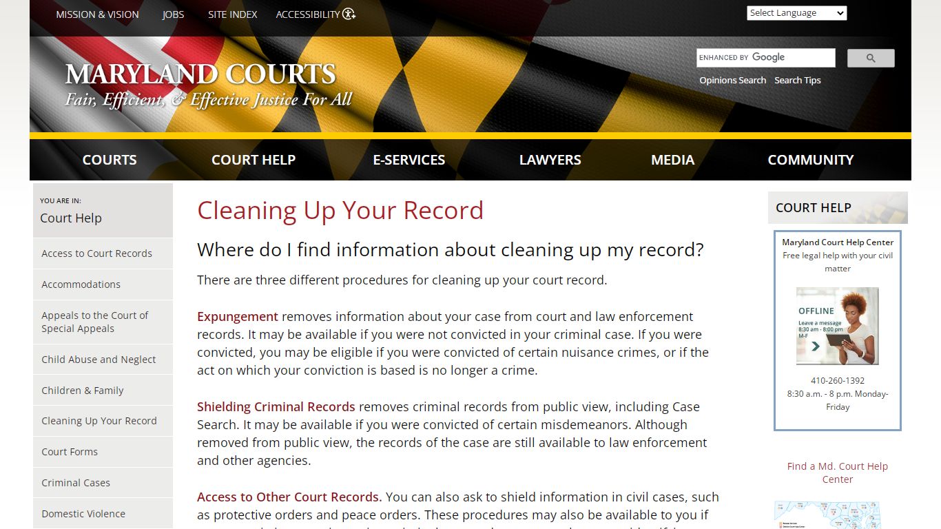 Cleaning Up Your Record | Maryland Courts